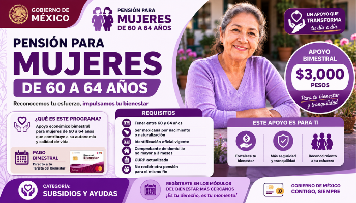 Pensión para Mujeres de 60 a 64 años